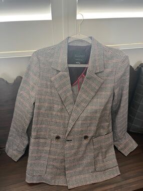 Sanctuary Plaid Double-Breasted Blazer in Black, White & Red